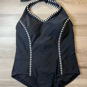 Catalina Black Halter One-Piece Swimsuit with Checkered Trim Sz 1X(16W)